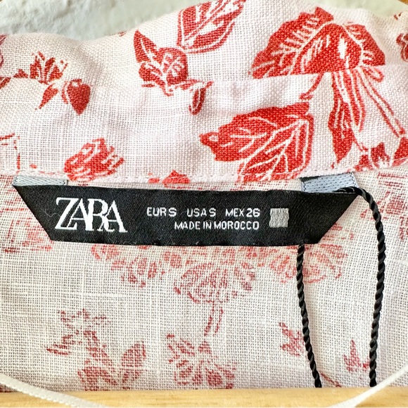 Zara Button Down Long Sleeve Floral Linen Size Small - Picture 8 of 9